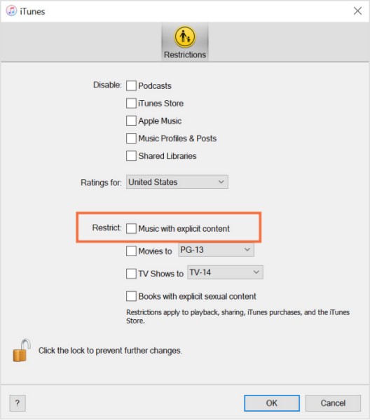 How to Allow or Block Apple Music Explicit Content windows10-itunes-preferences-restrictions.jpg